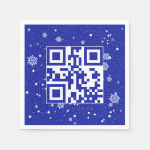 Happy Holidays QR Code On Snowflakes Napkin