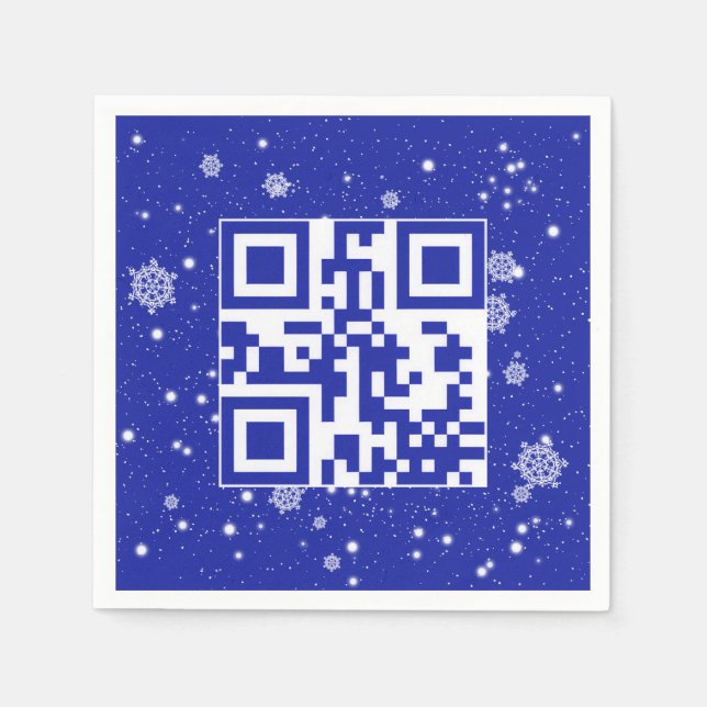 Happy Holidays QR Code On Snowflakes Napkin (Front)