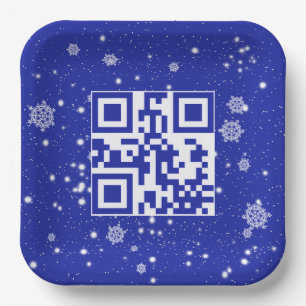 Happy Holidays QR Code On Snowflakes Paper Plate