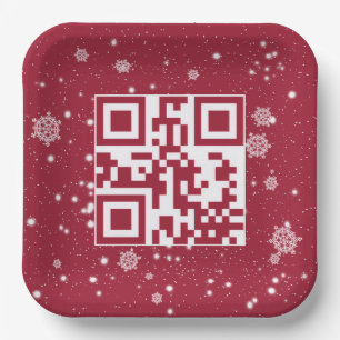 Happy Holidays QR Code On Snowflakes Paper Plate