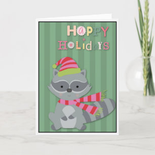 Happy Holidays Raccoon Holiday Card