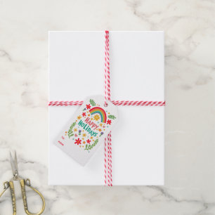 Happy Holidays Rainbow Cute CUSTOM TO FROM  Gift Tags