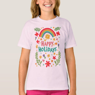 Happy Holidays Rainbow Cute Hand-drawn Colourful T-Shirt