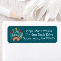 Happy Holidays Rainbow Hand-drawn Return Address