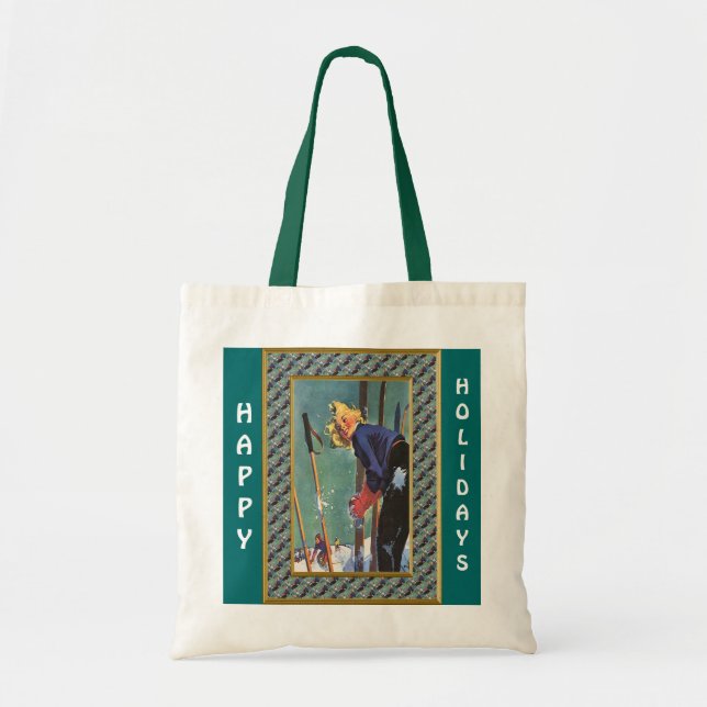 Happy Holidays  Ready to ski Tote Bag (Front)