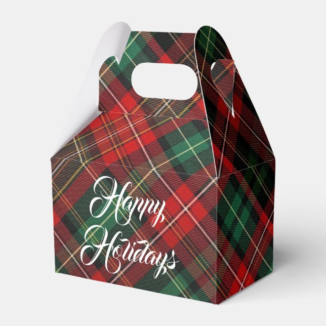 Happy Holidays Red and Green Tartan Plaid Favor Box (Front Side)