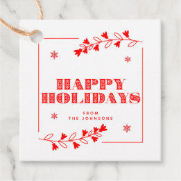 Happy Holidays | Red And White Customizable Family Favour Tags