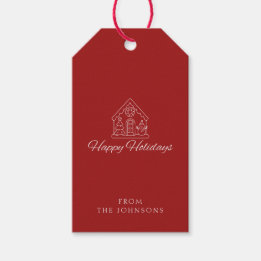 Happy Holidays | Red And White Customizable Family Gift Tags