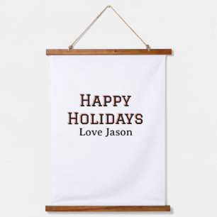 Happy holidays red black love add name family gift hanging tapestry