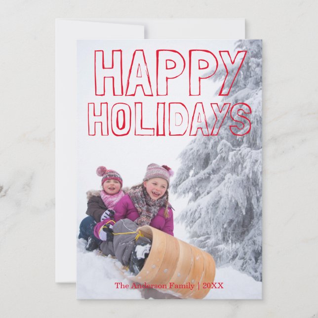 Happy Holidays Red Block - Christmas Card (Front)