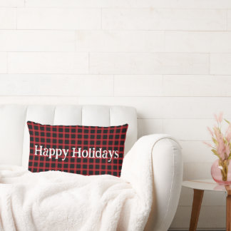 Happy Holidays Red Buffalo Plaid Lumbar Pillow