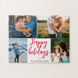 happy holidays red calligraphy 4 photos collage jigsaw puzzle