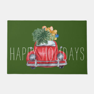 Happy Holidays Red Car Customizable   Doormat