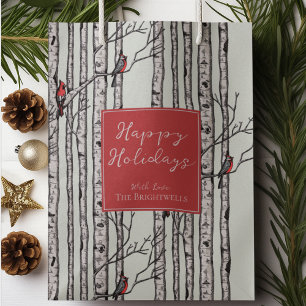 Happy Holidays Red Cardinals Birch Forest Medium Gift Bag