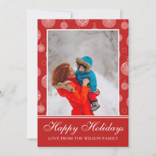 Happy Holidays Red Christmas Decorations Photo Holiday Card