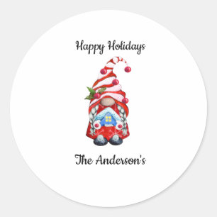 Happy Holidays Red Christmas Gnome Classic Round Sticker