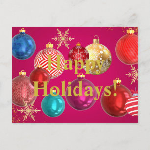 Happy Holidays! Red Christmas Ornaments Holiday Postcard