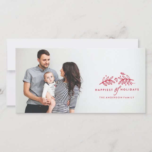 HAPPY HOLIDAYS RED Christmas Photo Card (Front)