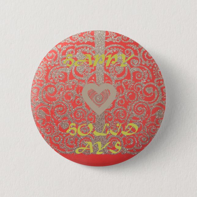 Happy Holidays Red Glitter heart design 2 Inch Round Button (Front)