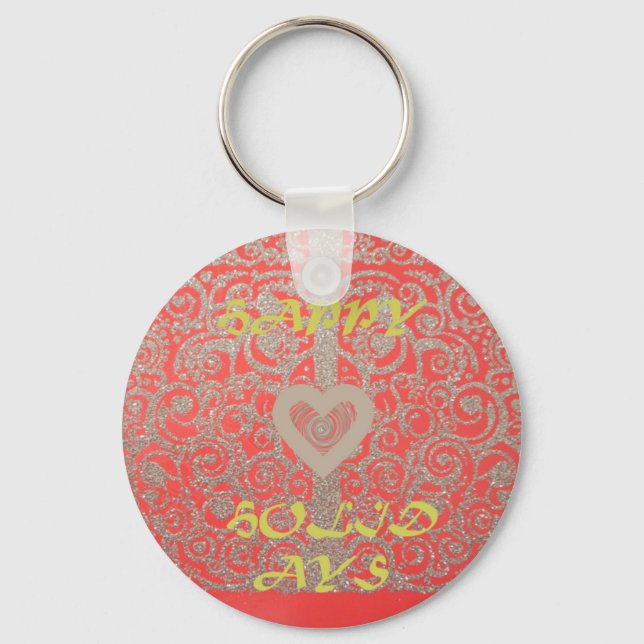 Happy Holidays Red Glitter heart design Keychain (Front)