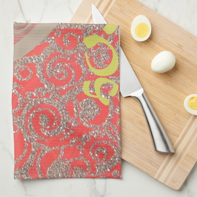 Happy Holidays Red Glitter heart design Kitchen Towel (Quarter Fold)