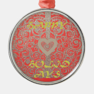 Happy Holidays Red Glitter heart design Metal Ornament