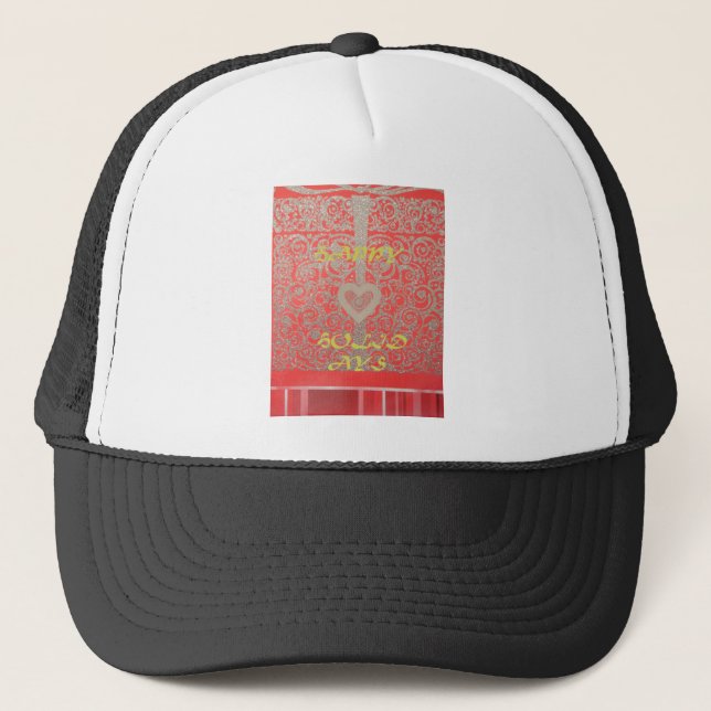 Happy Holidays Red Glitter heart design Trucker Hat (Front)