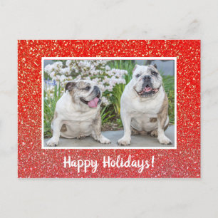 Happy Holidays Red Glitter Modern Photo Postcard