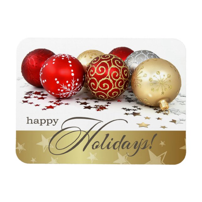 Happy Holidays. Red Gold Baubles Gift Magnet (Horizontal)
