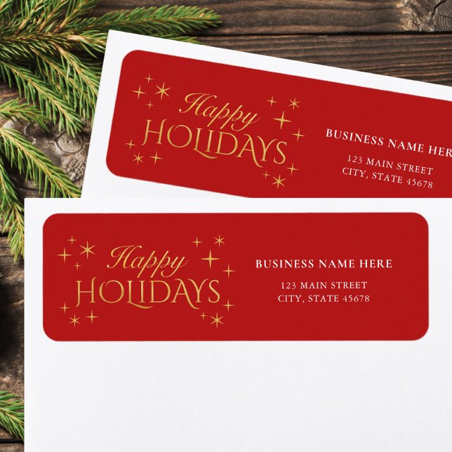 Happy Holidays Red Gold Business Return Address (Créateur téléchargé)