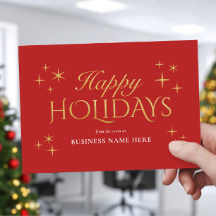 Happy Holidays Red Gold Elegant Modern Business Holiday Card