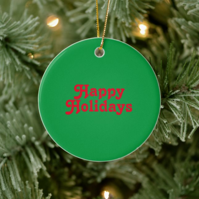 "Happy Holidays" Red green Ceramic Ornament (Tree)