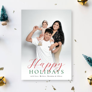 Happy Holidays Red & Green Modern Script Photo Holiday Card