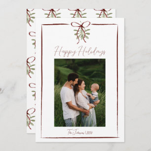 Happy Holidays Red Hand Drawn Bow Winter Photo Invitation