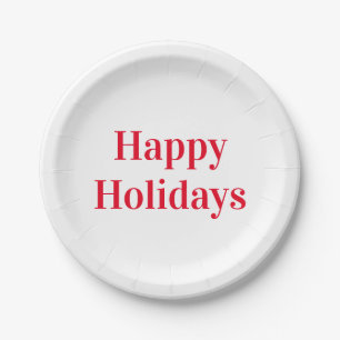 "Happy Holidays" red letters white Paper Plate