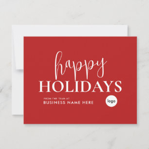 Happy Holidays Red Modern Logo Business Holiday Card