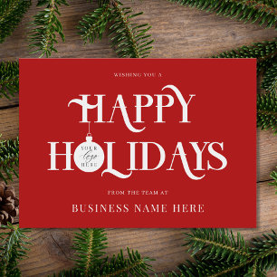 Happy Holidays Red Modern Logo Business Holiday Card