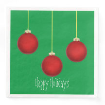 Happy Holidays Red Ornaments Paper Napkin