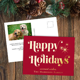 Happy Holidays Red Photo Christmas Foil Holiday Postcard