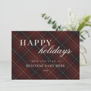 Happy Holidays Red Plaid Business Christmas Holiday Card