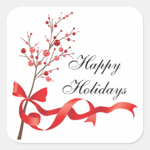 Happy Holidays Red Ribbon   Christmas Square Sticker