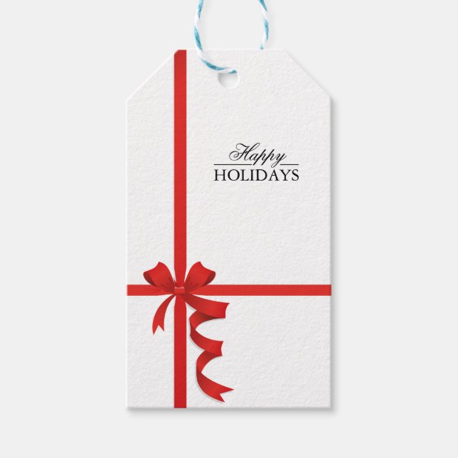 Happy Holidays Red Ribbon Gift Tags (Front)