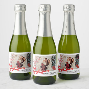 Happy Holidays Red Ribbon Photo   Christmas Sparkling Wine Label