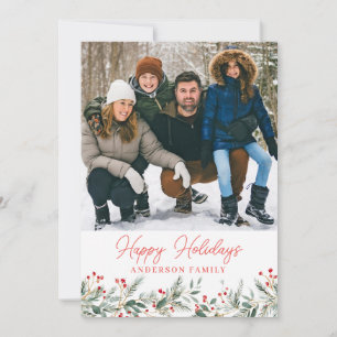 Happy Holidays Red Script Christmas Photo Holiday Card