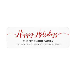 Happy Holidays Red Script Return Address Label