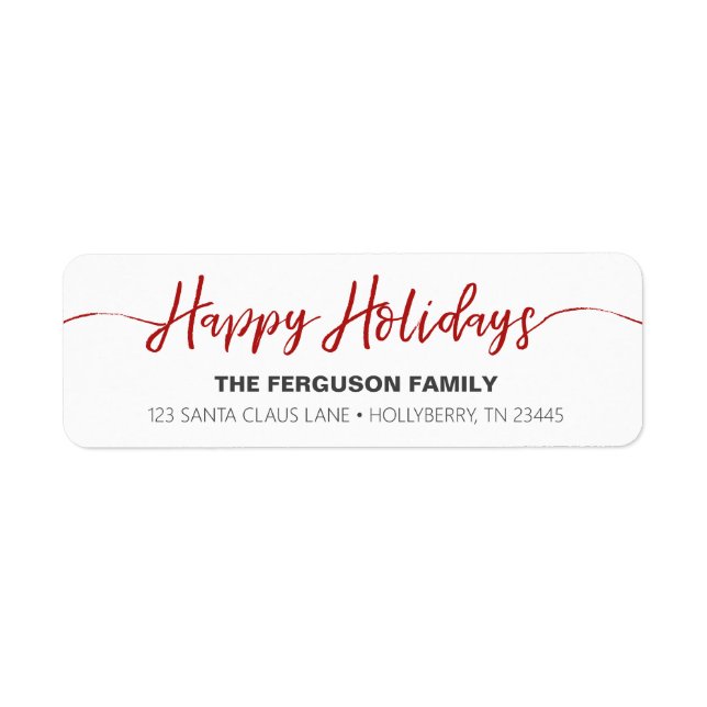 Happy Holidays Red Script Return Adresse Label (Devant)