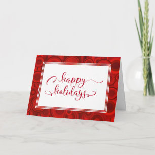 Happy Holidays Red Script w/ Circles & Stripes Holiday Card