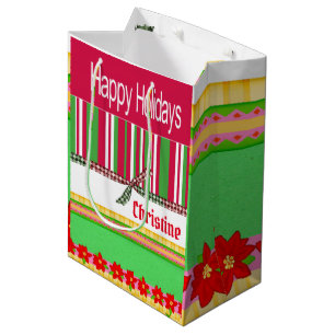 Happy Holidays Red Stripe Christmas Gift Bags