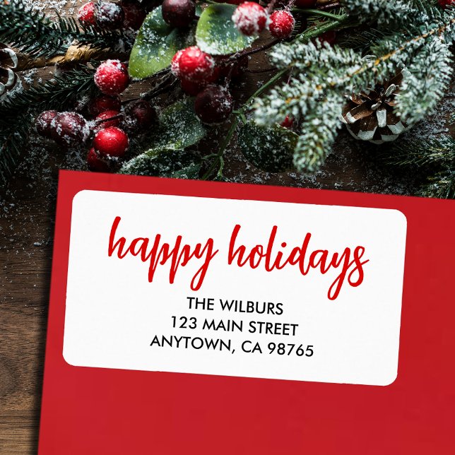 Happy Holidays Red Typography Return Address Label (Creator Uploaded)