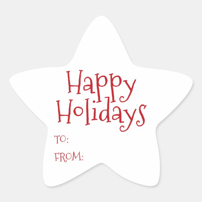 Happy Holidays red white blank to from cute Star Sticker (Front)